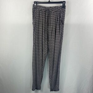 Elisa Immagine Black and White 100% Cotton Floral Print Lightweight Pants